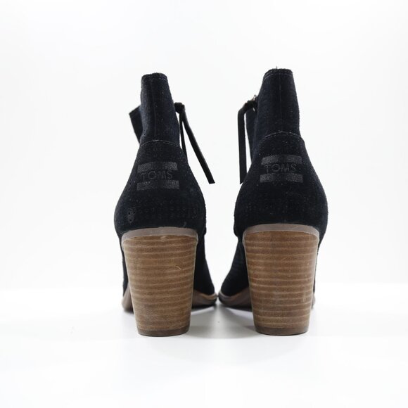 Toms Majorca Black Suede Leather 3" Block Heel Peep Toe Ankle Booties - 10 - Picture 4 of 7